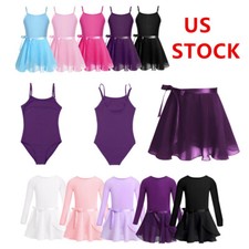Girls Kids Gymnastics Ballet Dance Leotard Dress Tutu Skirt Dancewear Costume