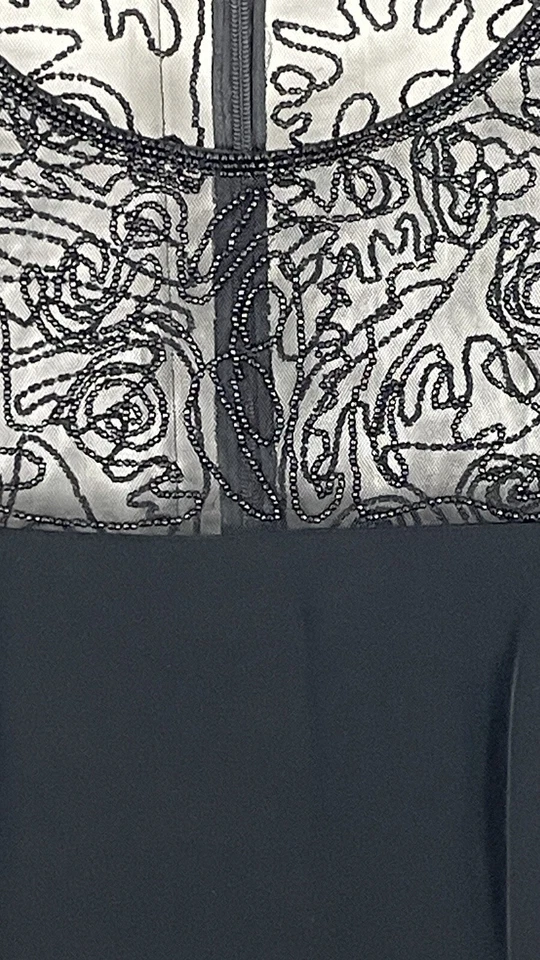 Niteline Della Roufogali Petite Women Black Long Sleeve beaded Illusion dress 6P - Image 2 of 4