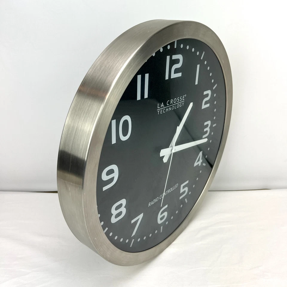La Crosse Technology WT-3161 Black & Stainless Wall Clock 16" Battery Powered - Image 2 of 4