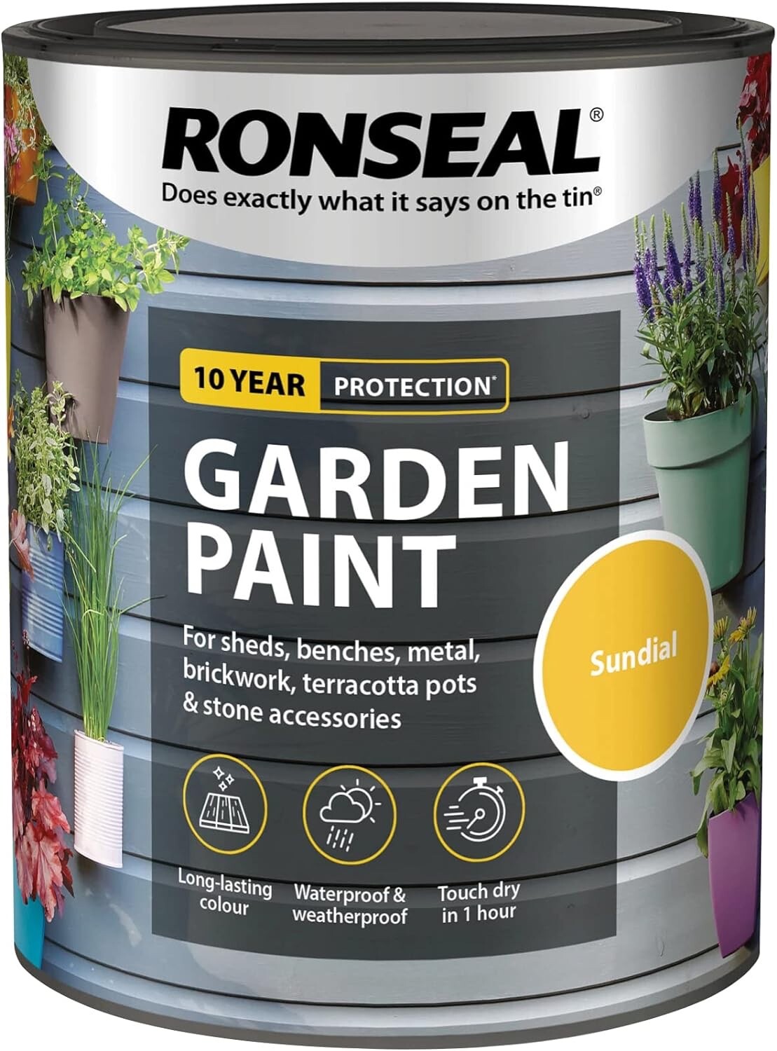 Ronseal Garden Paint Metal Wood Brick Stone Shed Furniture Pots 750ml - Sundial