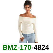 SUUKSESS Women Off Shoulder Sweater Long Sleeve Ribbed Knit Pullover Sweater, XS