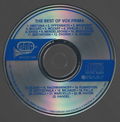 The Best of Vox Prima by Bach, Dvorak, Handel, & More (Cd 1987)