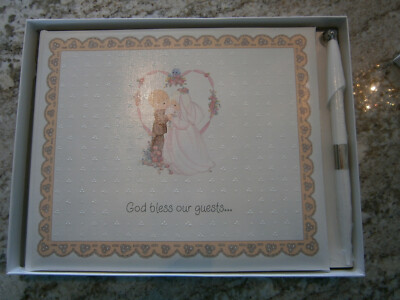 NOS Vtg Hallmark Precious Moments Wedding Guest Book God Bless Our Guests & Pen