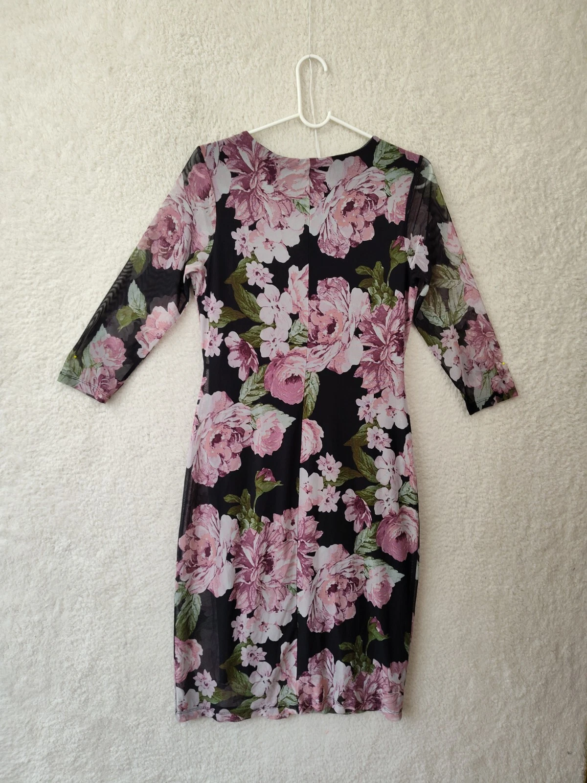 PALM ANGELS Abito donna Enfocus Studio 10 nero trasparente floreale manica 3 4 tubino foderato ginocchio L