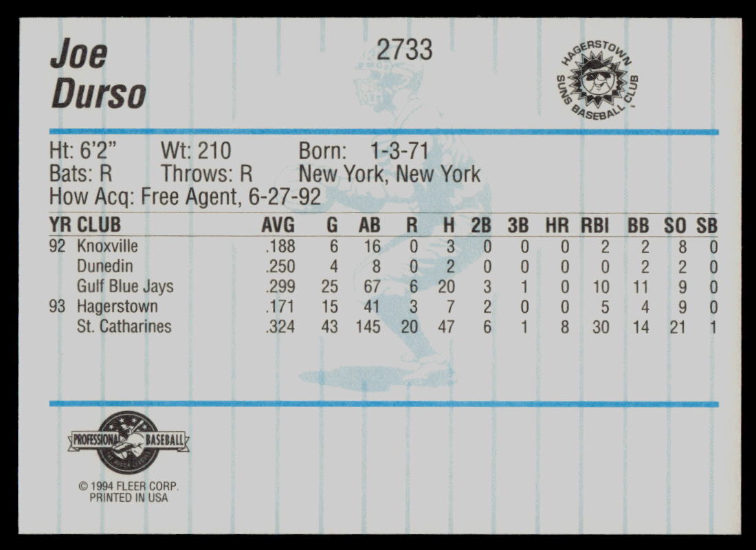 1994 Fleer ProCards Joe Durso Hagerstown Suns | eBay
