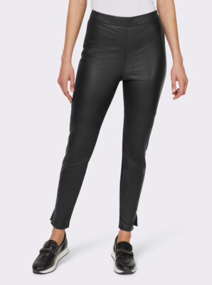 Lederhose schwarz 38 Damen Heine kleine Seitenschlitze UVP: 169  -.1253