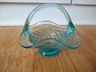 VINTAGE SMALL FENTON TURQUOISE GLASS BASKET / CANDY DISH ~