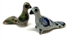 Tonala Mexican Folk Art Hand Painted Miniature Birds Signed Set of 2