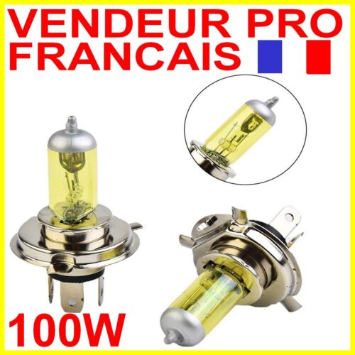 AMPOULE LAMPE H4 100/90W JAUNE YELLOW 3000K HALOGENE POUR FEU PHARE 12V P43t-38 - Picture 1 of 24