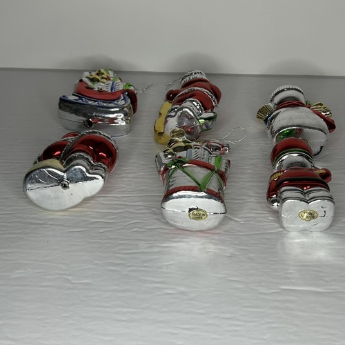 VTG Lot of 6 Shiny Plastic Celluloid(?) Christmas Ornaments Santa Gifts Snowman - Picture 6 of 14