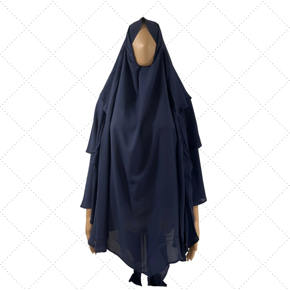 Khimar, Tres Capas Khimar, 100% Poliéster Multicapa Hijab Khimar, Azul Marino Foto 2 de 3