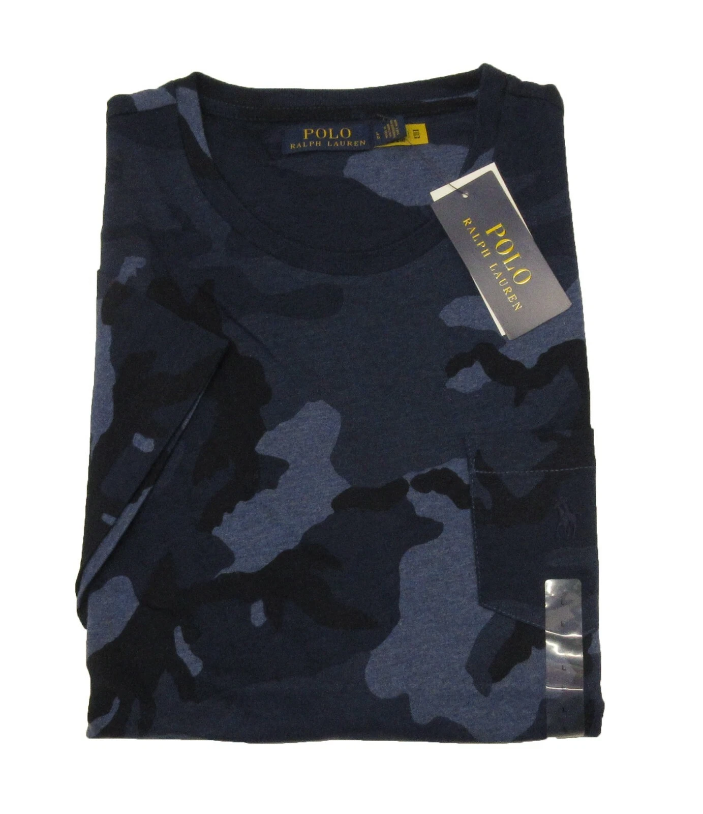 Polo Ralph Lauren Men's Blue Multi Camo Crew-Neck Short Sleeve Pocket T-Shirt