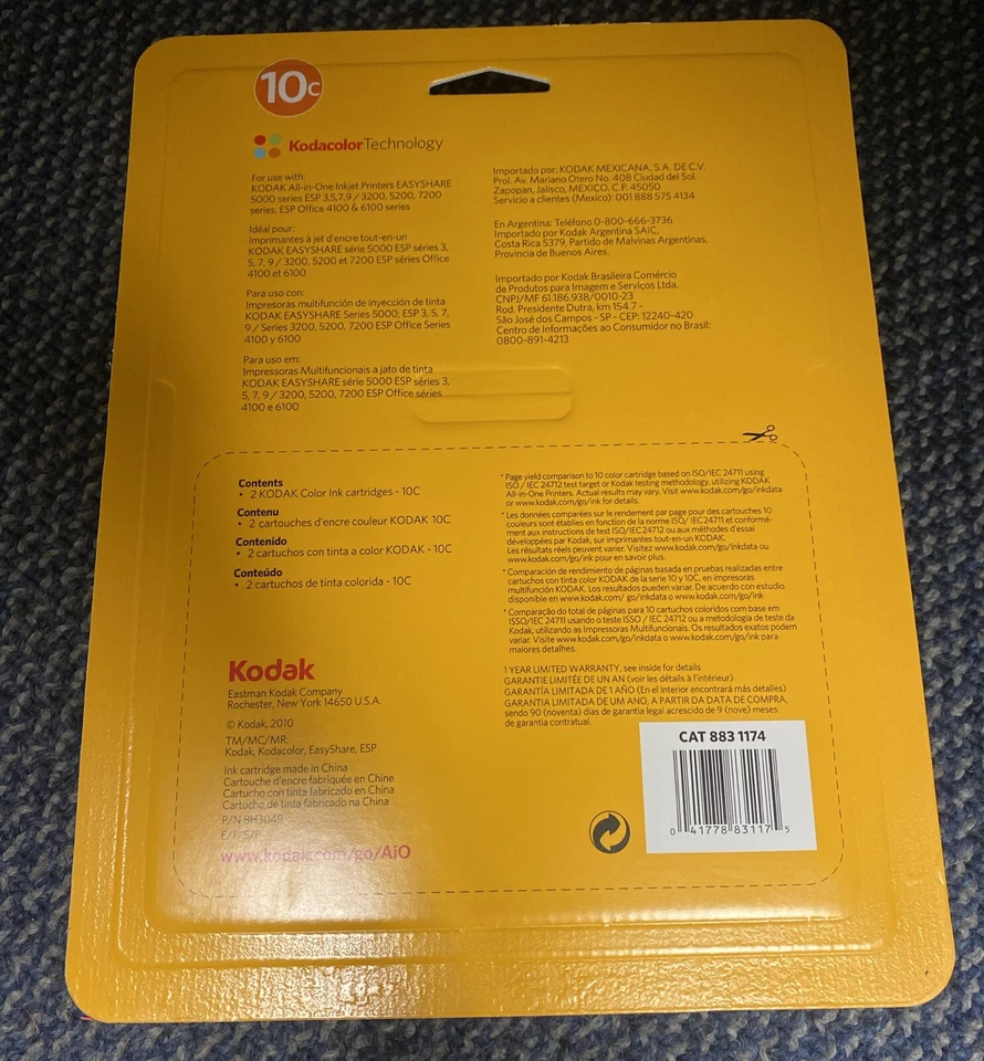 Kodak Color 10C Printer Ink Cartridges Twin Pack 2x420 Pages New - Image 2 of 2