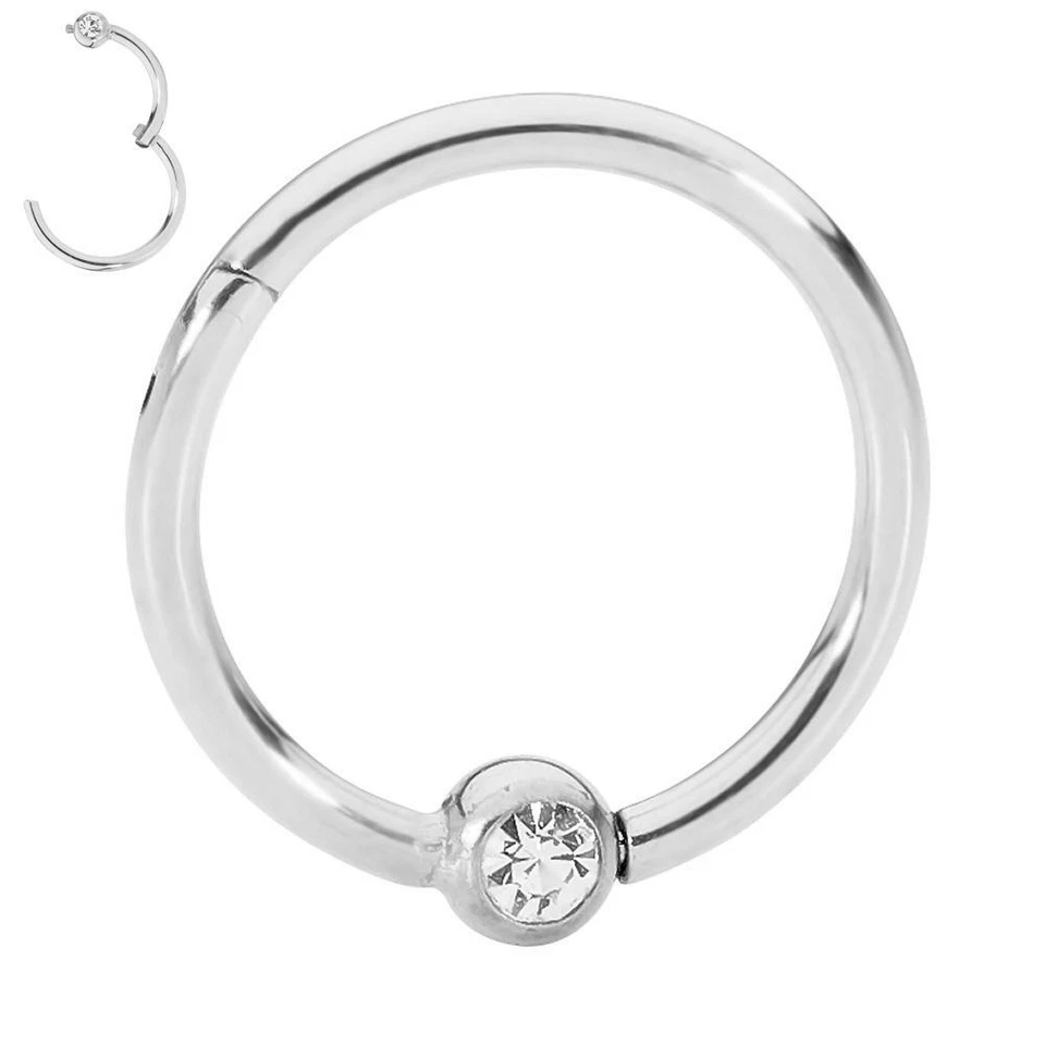 1pc Surgical Steel Gem Hinged BCR Ball Closure Segment Nose Septum Ring Earring - Imagem 3 de 4