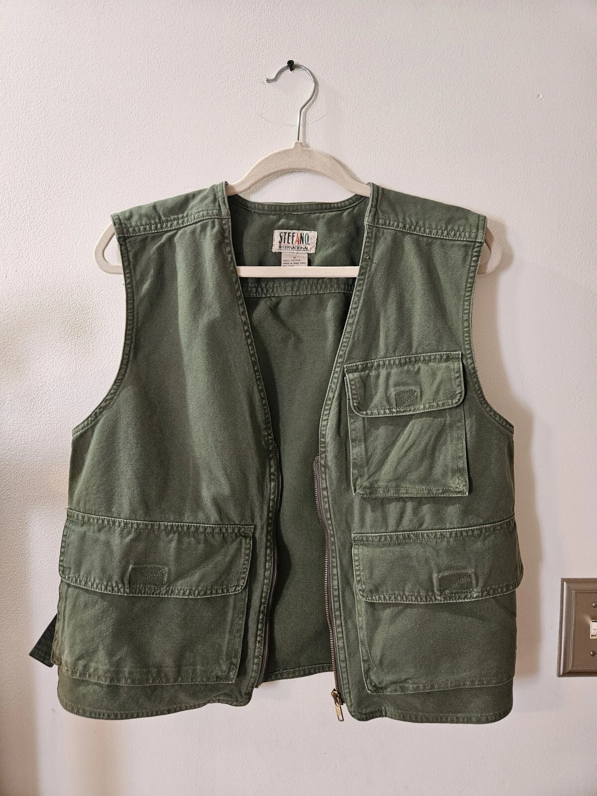 Vintage Stefano Fishing Hunting Safari Cargo Vest Pockets Mens S Green