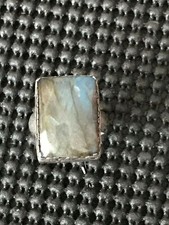 LABRADORITE, LARGE CENTER STONE AND STERLING SILVER RING sz 8