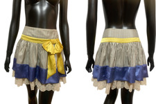    JOHN GALLIANO, blue and yellow striped print silk skirt, size: 30/44