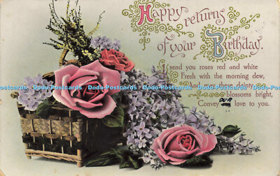 R594722 Happy returns of Your Birthday I send you roses red and white 1913
