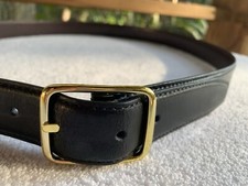 Genuine Leather Belt Men 42 Black Brown Reversible Solid Brass Buckle Stitching