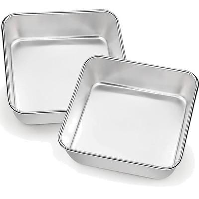 Cake Tins Set of 2, Stainless Steel Square Brownie Baking Mould, Casserole Di...