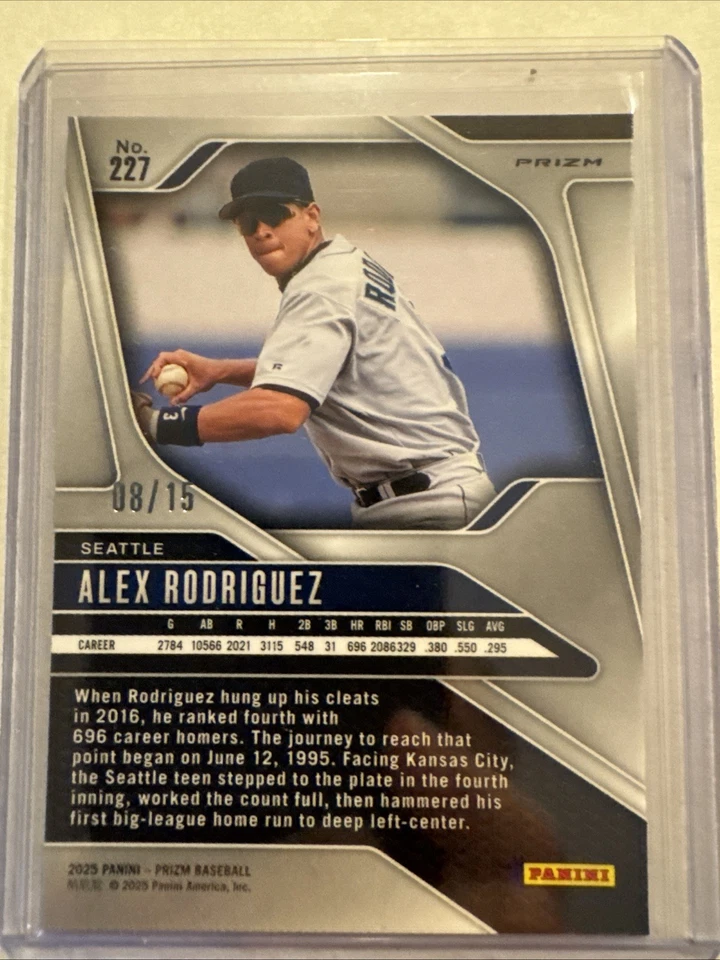 2025 Panini Prizm Alex Rodriguez /15 Blue Shimmer Prizm FOTL Mariners - Image 2 of 2