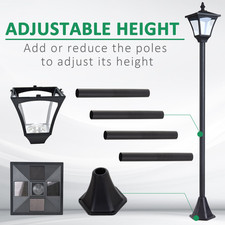 Outdoor Garden Solar Post Lamp Dimmable LED Lantern Bollard 1.2M Tall Black