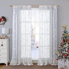 Christmas Curtains for Living Room 96 52"W x 96"L Pack of 2 White Snowflake