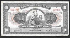 10 Soles De Oro 1953 Circulated Banknote - Peru