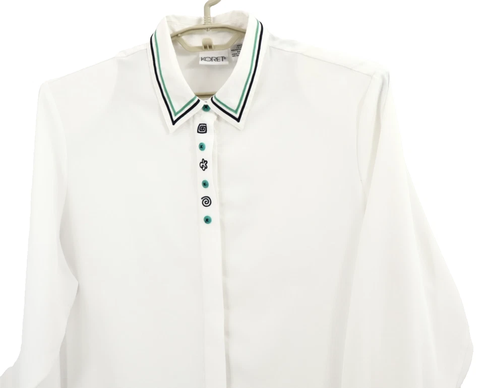 Blusa para mujer KORET 100 % poliéster manga larga bordada botón blanca 18 PLUS Foto 3 de 4