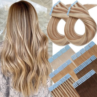 Invisible Tape in Real Human Remy Hair Extensions Skin Weft Blonde Russian Hair