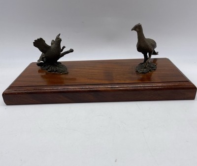 Pheasant & Quail Bronze Figurines On Wood Base Desk Decor Vintage Avon 1986