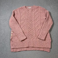 Alex Mill Womens Sz L Pink Cableknit Sweater Button Side Merino Wool Alpaca