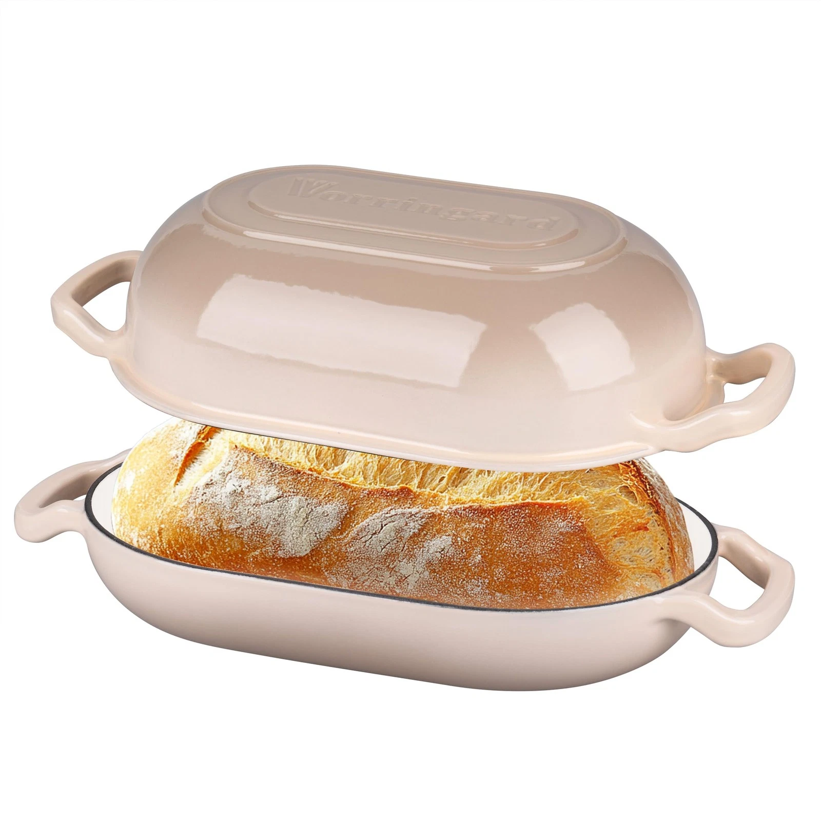 Dutch Oven 5 QT Enameled Cast Iron Bread Loaf Pan Latte VORRINGARD Sourdough
