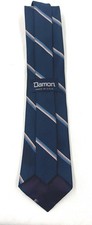 Damon Navy Striped Tie 54” USA Made Koffman’s Iron Mountain Mich Label 95/5