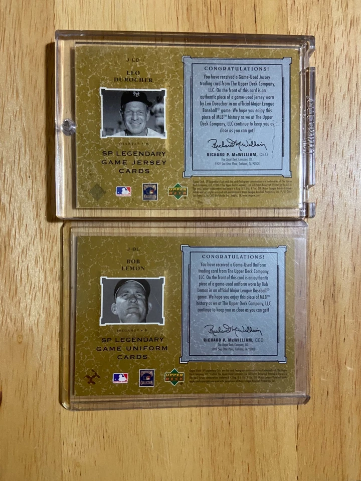 2001 VINTAGE SP LEGENDARY CUTS PATCH CARDS (LOT OF 2) DUROCHER, LEMON - Image 2 of 2