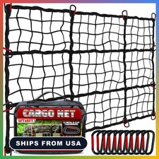 Cargo Net 4'x6' Black Bungee Pickup Truck Bed Net 14 Pack Stretches to 8 Feet