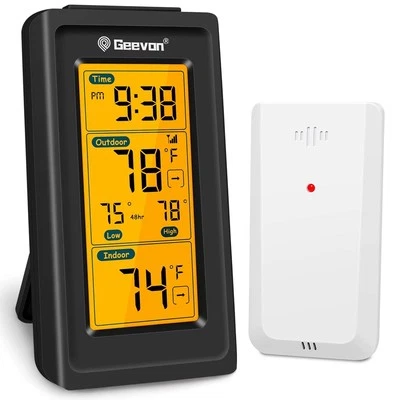 GEEVON Indoor Outdoor Thermometer Wireless Digital Room 151-Black