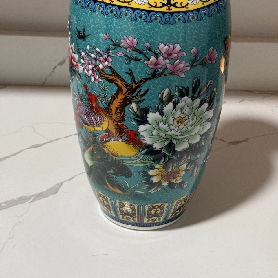 "Florero de piso de cerámica con flores florales cola de pez grande Jingdezhen de 18""" Foto 3 de 4