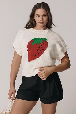 Anthropologie Maeve Cap Sleeve Strawberry Sweater (Size XL) - NWOT