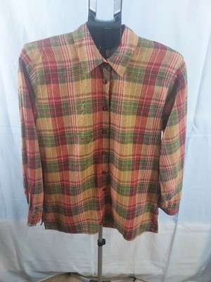 Vintage Koret Tartan Plaid Flannel Shirt UK 12 14 S Dark Academia Grandmacore