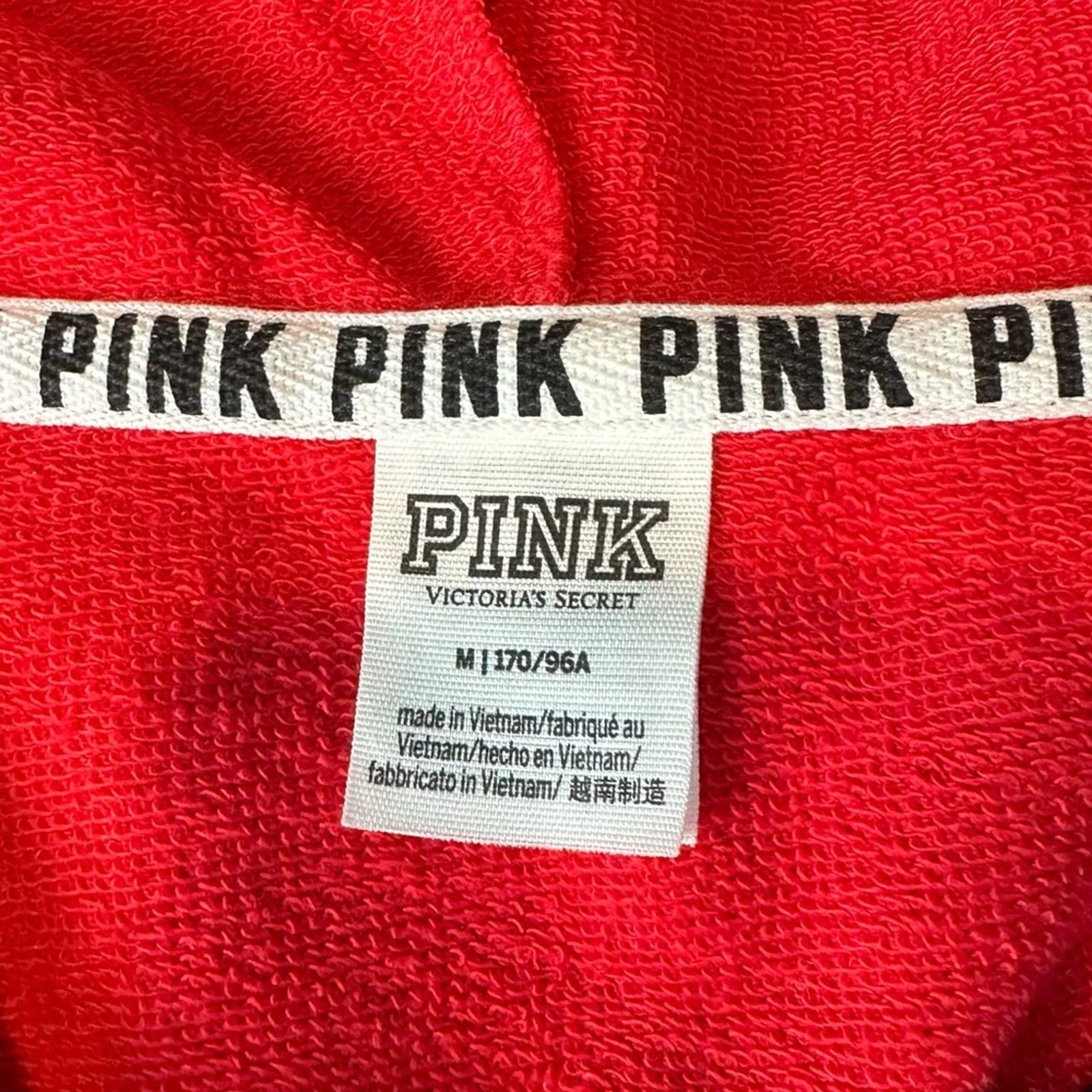 UNDERCOVER Felpa con cappuccio ROSA Victoria’s Secret cravatta Spellout davanti rossa nera taglia media