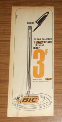 Rare Advertising Vintage BIC CRISTAL Ballpoint Pen 1970