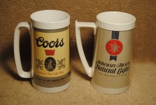2 Vintage Thermo-Serv Plastic Beer Mugs Coors Banquet Anheuser Busch Made in USA