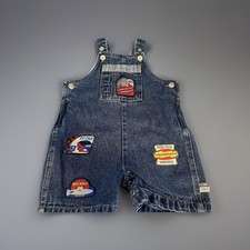 Vintage 90  s Sesame Street Engine 9 Shortalls Denim Overalls Kids 18 Months