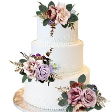 Elegante set 3 pezzi torte fiori seta viola per torte matrimonio e festa