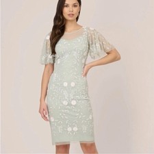 NWT Adrianna Papell Beaded Sheath Short Dress Size 2 Icy Sage Wedding Spring