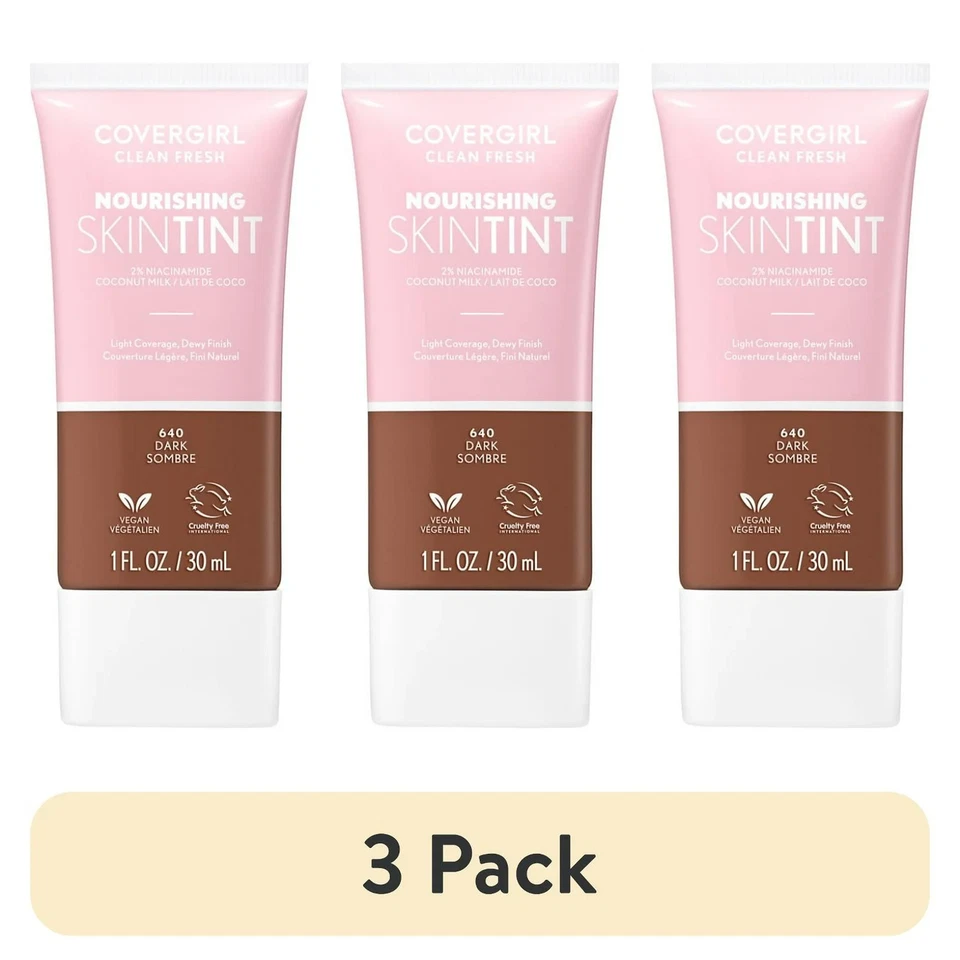 3pk COVERGIRL Clean Fresh Skin Milk Dewy Finish Nourishing SkinTint 640 DARK 11z