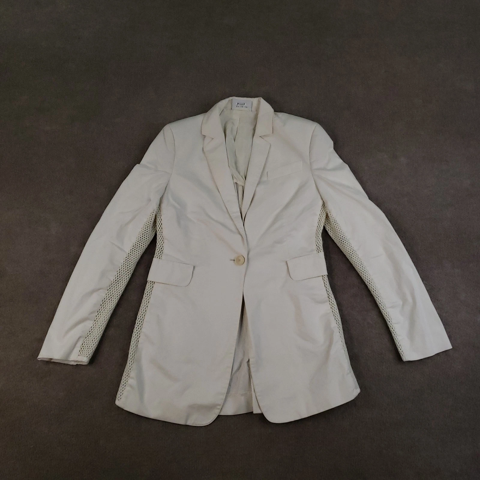 Akris Punto Blazer Womens US 4 White Mesh Panel Stretch Cotton Fitted Jacket