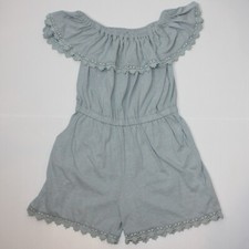 Harper Canyon Girl's Blue Off the Shoulder Crochet Trim Romper in size L 10-12
