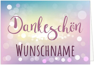 Dankeskarte personalisiert Klappkarte A6 mit Umschlag Wunschname Pastell Bokeh